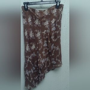 Max Studio Floral Brown Wrap Skirt 100% Silk